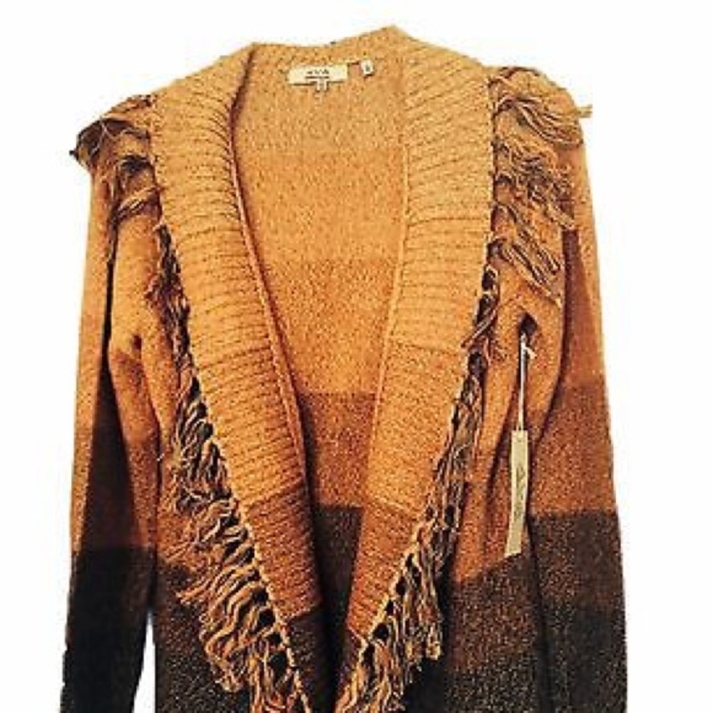 AVA Fringe Dip-Dye Fringe Open Cardigan Sweater